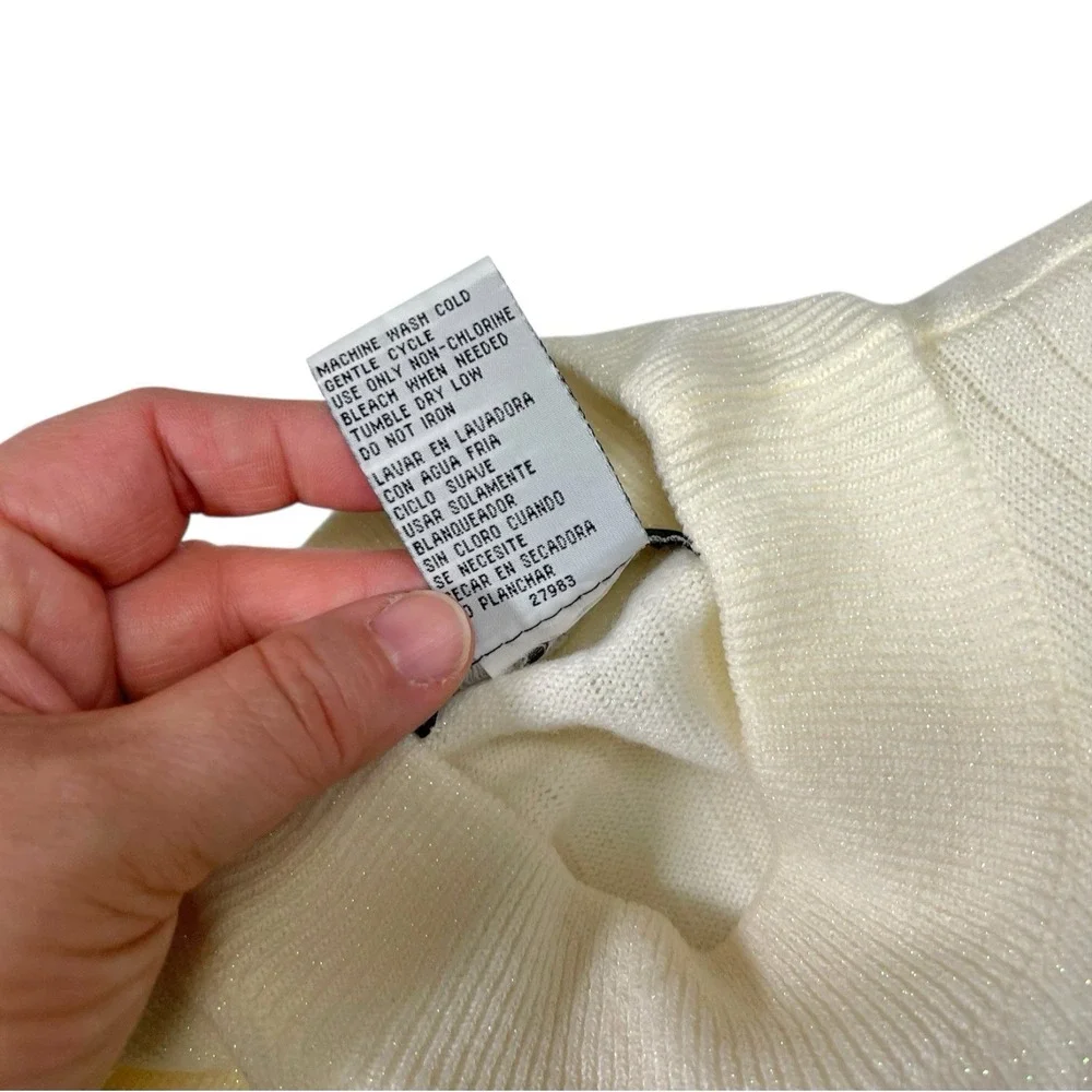 Sag Harbor Small Cream Knit Mock Neck Sweater Shimmer Ribbed Vintage Style - Picture 5 of 7